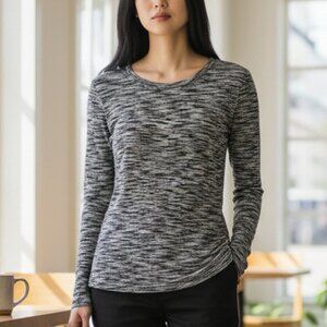 LOGO by Lori Goldstein Space Dye Top Size Small Black White Stretch Long Sleeves